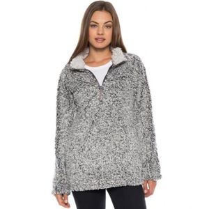 True Grit Sherpa 1/4 zip Gray Fuzzy Pullover Small